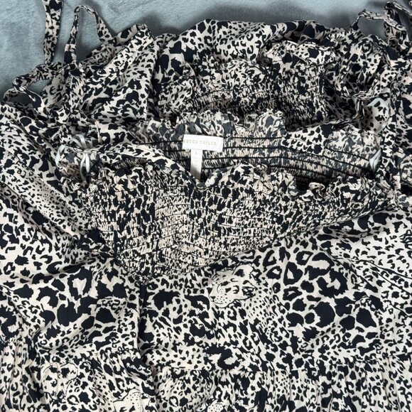 Rebecca Taylor Poplin Hidden Leopard Print Smocked Midi Dress - Picture 4 of 6